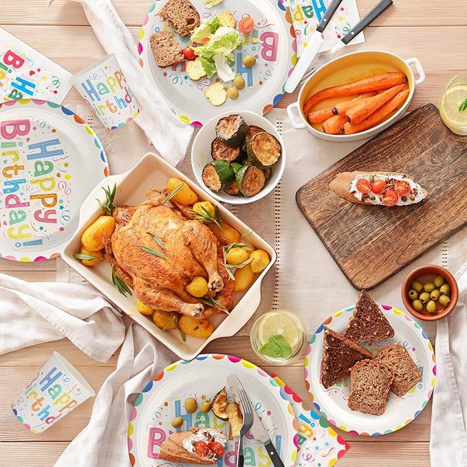 100Pcs Birthday Plates Party Supplies Happy Birthday Paper Plates Cups and Napkins for Baby Shower Kids Birthday Party Decorations, Serves 25