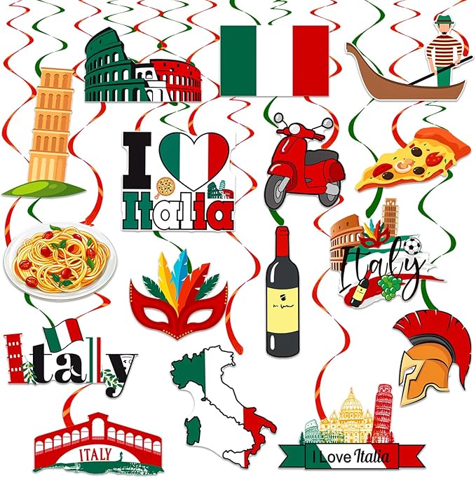 Italian Party Hanging Swirls I Love Italy Hanging Decorations 20PCS Italian Birthday Party Supplies Hanging Swirls Italian Decorations Party Theme Italy Ceiling Streamers for Pizza Party Favor Decor