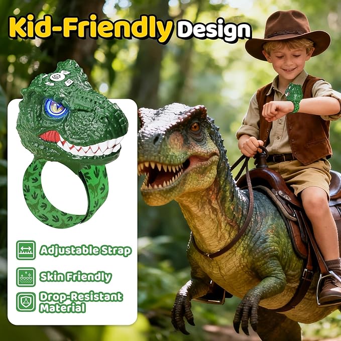 Vvinca Walkie Talkies for Kids 2-Pack Dinosaur Toy with Wrist Strap & 3-Pack Rechargeable Long Range Walkie-Talkies with Flashlight, Gift for Boys Girls Age 3-12 Outdoor Camping Toys