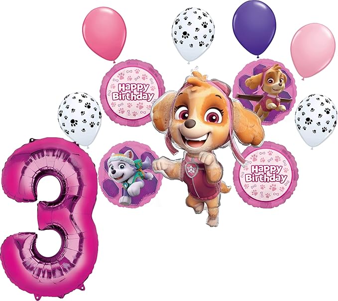 Skye and Everest 3rd Birthday Party Supplies Girl Paw Pups on Patrol Balloon Bouquet Decorations 12ct