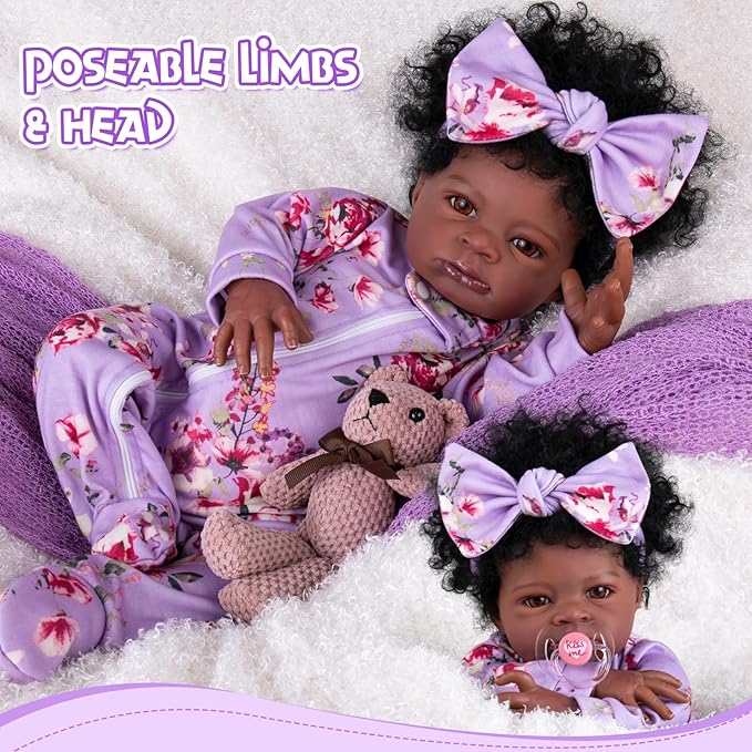 Aori Black Reborn Baby Dolls Girl - Realistic Baby Dolls Black American That Look Real 20 inches, Lifelike Black Baby Doll Soft Vinyl with Weighted Cloth Body, Set for Kids 3+, New-Parents, Elderly