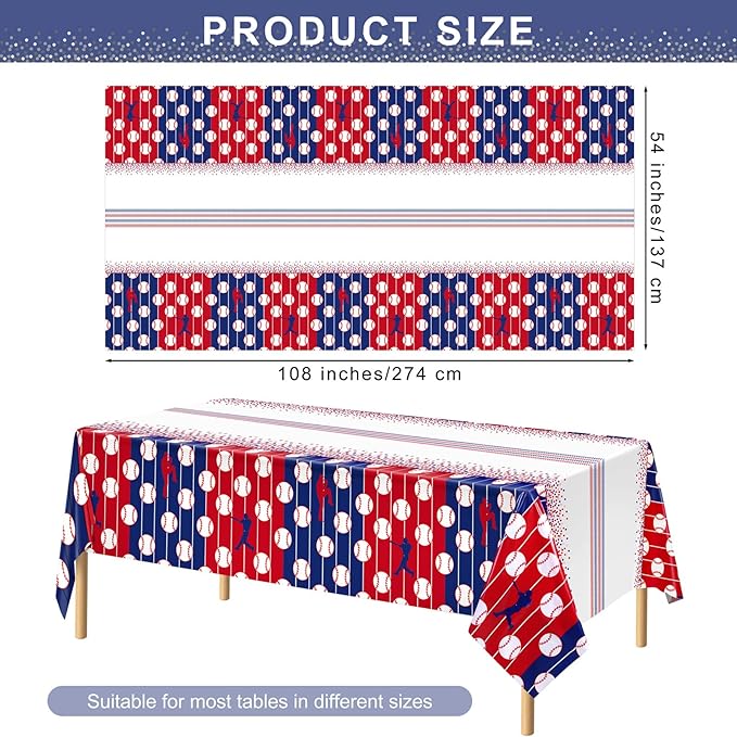 durony 2 Pieces Baseball Tablecloth Plastic Baseball Table Cover Baseballs Theme Party Supplies Waterproof Rectangle Tablecloth for Baseballs Theme Birthday Sport Party Decorations
