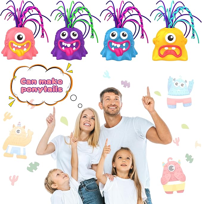 4PCS Fun Hair Pulling Fidget Scream Monster Toys, Venting Novelty Toys, Lots of Different Screams, Halloween Gifts for 3 4 5 6 7+ Kids Teen Boys Girls