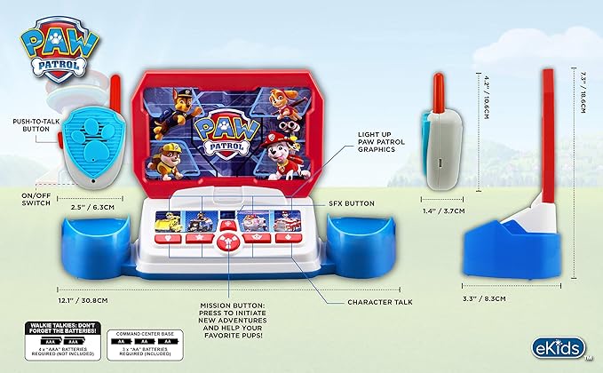 Paw Patrol Toy Walkie Talkie Command Center with Kid Friendly Two Way Radios, Built-in Speech & Sound Effects, Paw Patrol Toys for Kids