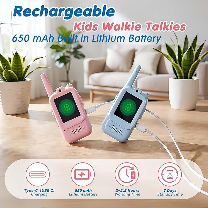 Video Walkie Talkies for Kids, 2 Pack, 400meter Long Range Rechargeable，Voice Changer ，HDCamera, for Outdoor Backyard Camping Games, Toy Gift for Boys Girls Ages 3-10，Pink+Blue（Pink+Pink）