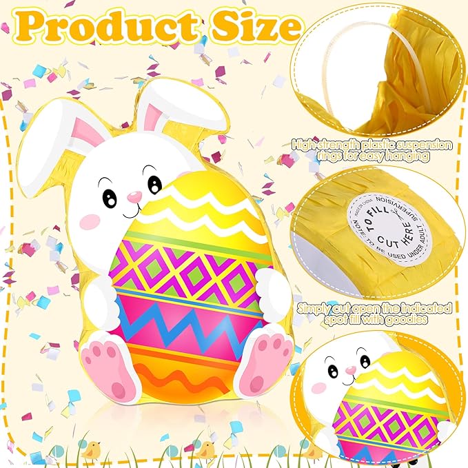 Bunny Easter Egg Piñata with Blindfold, Bat and Filler, Funny Cute Bunny Party Favors for Cute Bunny Easter Egg Theme Kids and Adults Party Supplies Decoration (Cute)