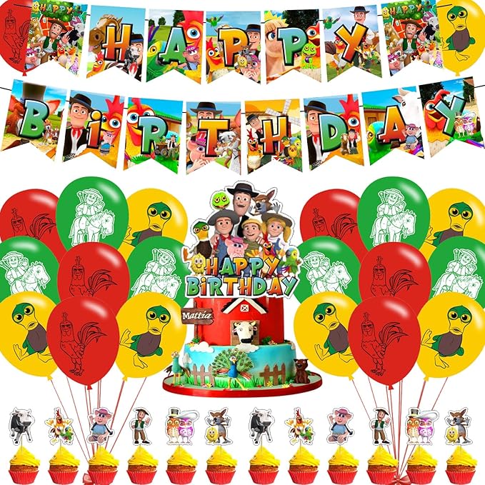 ELZEM Zenon Farm Party Decorations,Superstars Zenon Farm Birthday Party Supplies Includes Banner - Cake Topper - 24 Cupcake Toppers - 18 Balloons, Blue