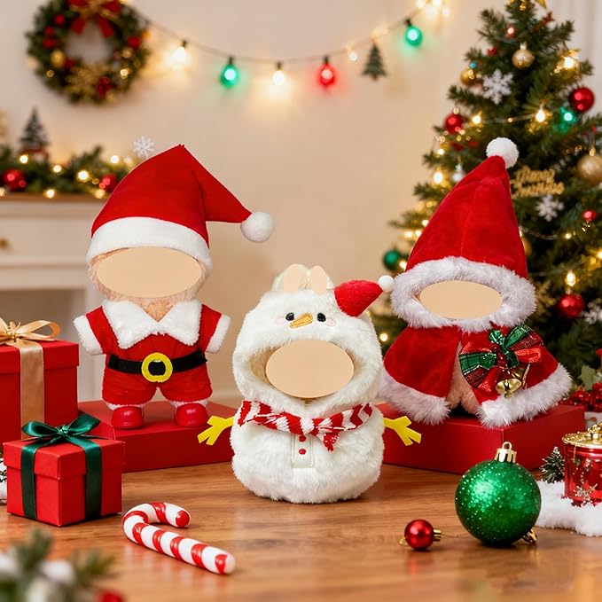 Christmas Doll Clothes for 17cm Dolls, 3 Sets Christmas Outfits Snow Man Santa Claus with Santa Hat Top Shoes & Accessories for Dolls Holiday Dressing up(No Doll)
