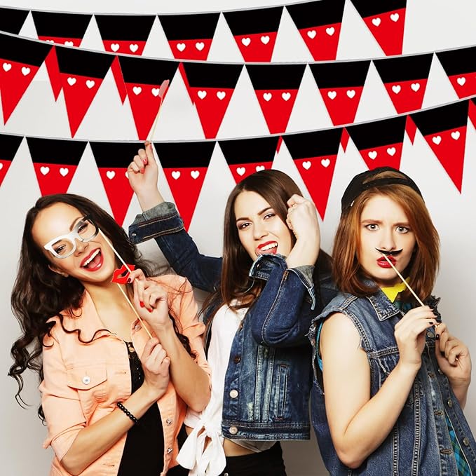 Tiamon 5 Pcs Red Mouse Theme Banner Birthday Decorations Red and Black Pennant Bunting Cartoon Themed Mouse Triangle Flag for Baby Shower Cartoon Birthday Party Decor