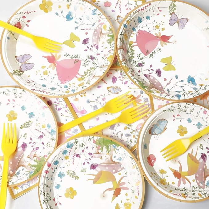 96 Pcs Fairy Plates and Napkins Party Supplies Talking Truly Fairy Tableware Set Tea Luncheon Party Decorations Favors for Girls Kids Birthday Baby Shower Serves 24