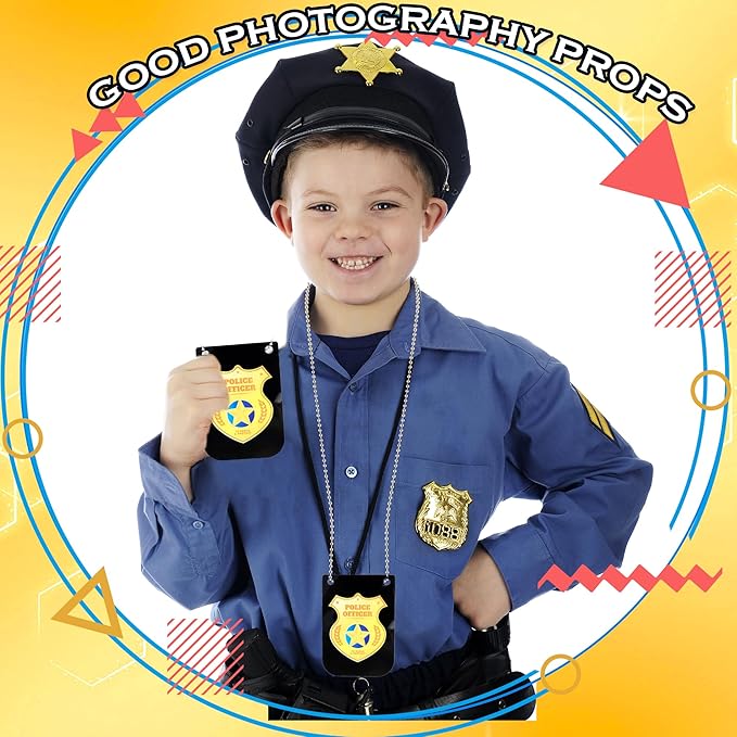15 Pcs Pretend Play Police Badges Gold Police Badges Necklace Detective Badge Cop Badge with Chain for Accessories Role Play Dress up