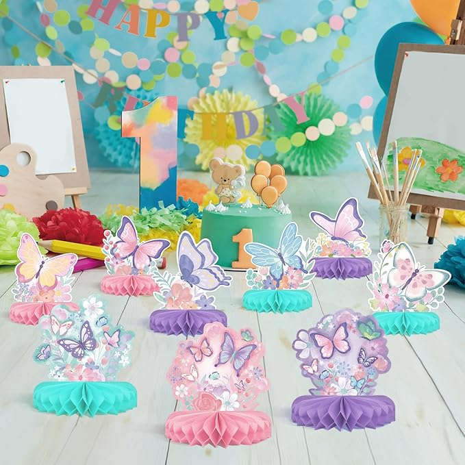 Butterfly Birthday Party Supplies Kit - Butterfly Themed Honeycomb Centerpiece ，Table Decorations for Kids' Butterfly Themed Birthday Party Decorations