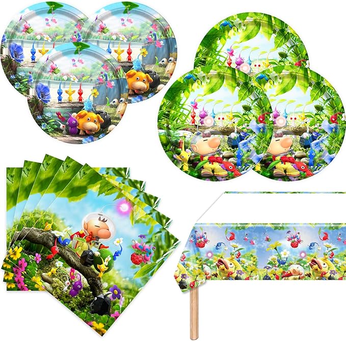 Pikmin Party Supplies 41Pack include 20 plates, 20 napkins 1 tablecloth for birthday party Decoration (Pikmin)