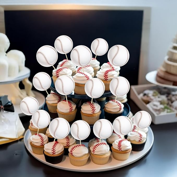 Gyufise 36Pcs Baseball Cupcake Toppers Assembled Sport Theme Ball Cupcake Picks Baseball Theme Baby Shower Kids Birthday Party Cake Decorations