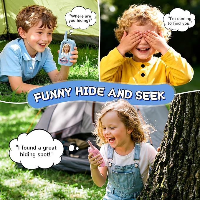 Video Walkie Talkies for Kids,2 Pack Rechargeable Walkie Talkies with Cute Silicone Cases,Long Range with Screen,Toys for Indoor Play,Camping, Hiking,Christmas Birthday Gifts for Boys Girls Ages 3-12