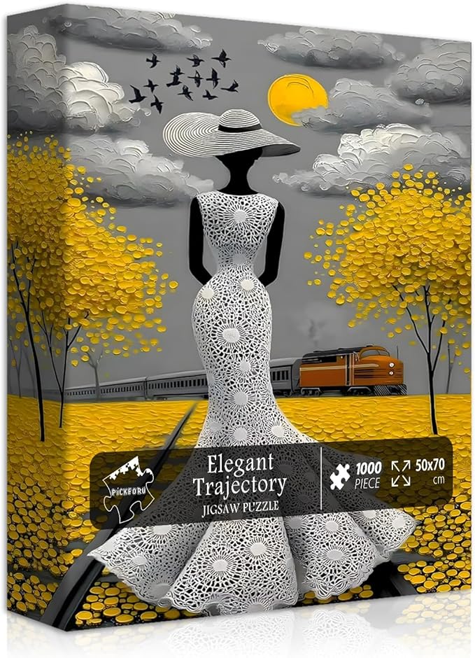Beauty Women Puzzle for Adults 1000 Pieces, Vintage Elegant Black Lady Scenic Puzzle Aesthetic Art, Narure Plant Tree Challenge Jigsaw Puzzle Painting