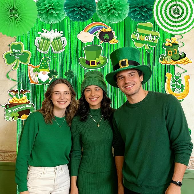 47Pcs St Patricks Day Decorations, St. Patrick's Day Decorations Kit Shamrock Lucky Banner Garlands Hanging Swirls Fringe Curtain for Home Irish St. Patrick's Day Decor