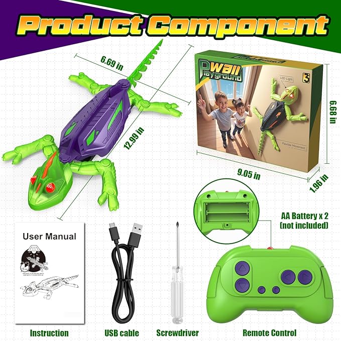Goody King Glow-in-The-Dark Wall-Climbing RC Toy, Rechargeable Remote Control Robot with LED Eyes, Climbs Walls, 360° Rotating & Dual-Surface Crawler for Floor and Wall,Gift for Kids Ages 3+,Halloween