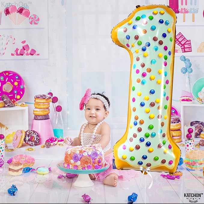 KatchOn, Giant One Donut Balloon - 40 Inch | Donut 1 Balloon for First Birthday | Sweet One Party Decorations | Number 1 Balloon, | Anniversary Decorations Supplies