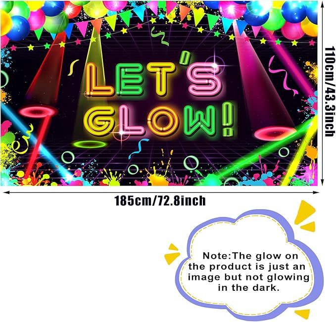 BOAO Neon Glow Party Backdrop Fabric - Birthday Decorations, Themed Background, 5.9 x 3.6 Ft