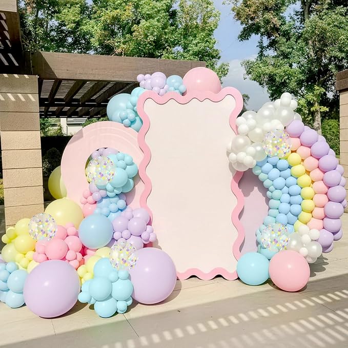 Pastel Balloons, 12 Inch Rainbow Macaron Pink Blue Teal Yellow Purple Apricot Assorted Balloon whit Colorful Confetti Clear Balloon for Easter Birthday Bridal Baby Shower Wedding Tea Party Decor
