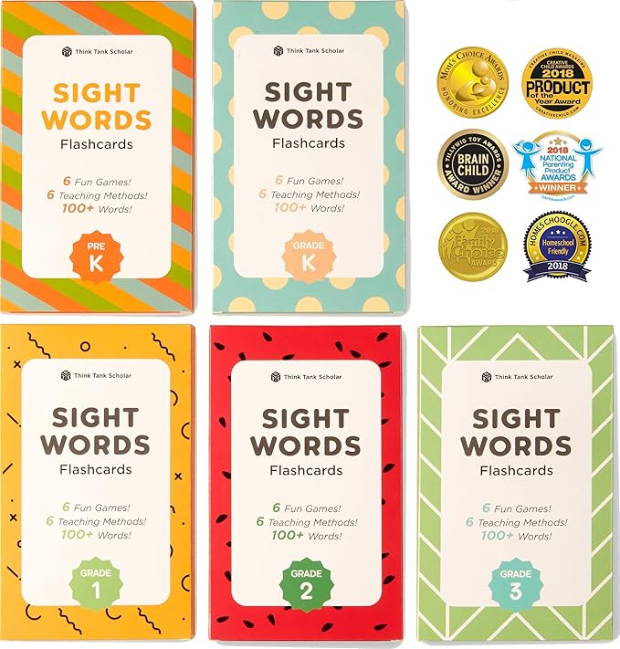Think Tank Scholar 180 Preschool Flash Cards & 520 Sight Words Flash Cards Bundle - 10 Different Packs of Learning Cards.