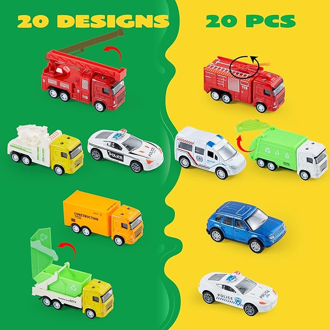 JOYIN 20PCS Die Cast Pull Back Cars, Metal Toy Cars, Car Toys Bulk, Vehicle Set for Toddlers, Kids Party Favors, Cake Toppers, Stocking Stuffers, Race Cars Toys for Boys, Easter Basket