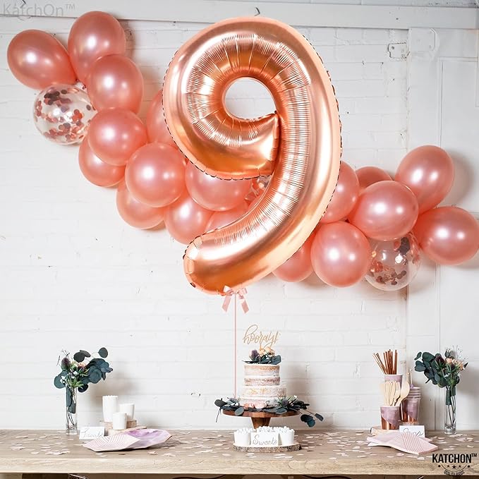 KatchOn, Rose Gold Number 9 Balloon - 40 Inch | Foil 9 Birthday Balloon for 9th Birthday Decorations | 9th Anniversary Decoration | Rose Gold Party Decoration