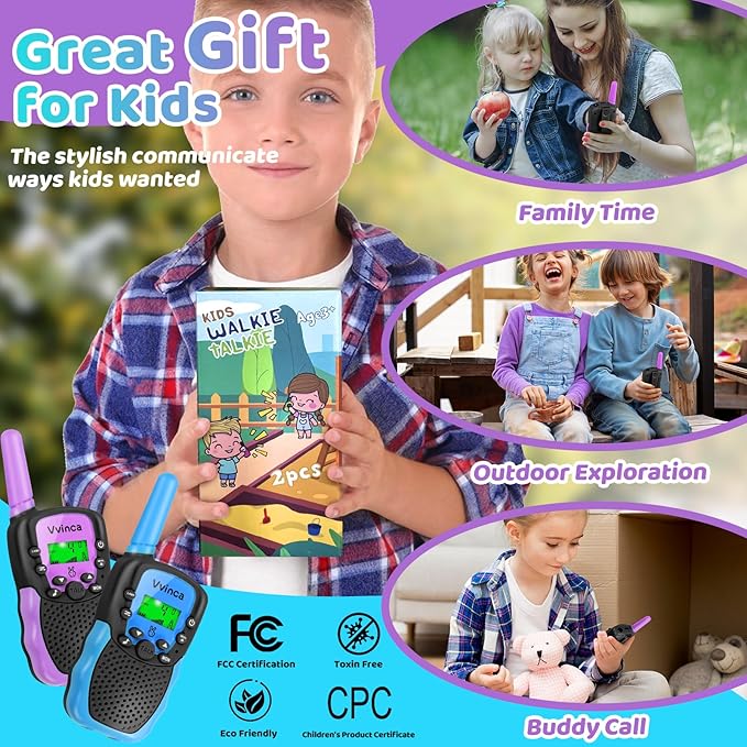 Vvinca Rechargeable Walkie Talkies for Kids 4 Pack, 5-7 Year Old Boy Toys Long Range 22 Channels 2 Way Kids Walkie Talkie with Flashlight for Camping Hiking Indoor Outdoor 3 4 5 6-12 Girl Boy Gift