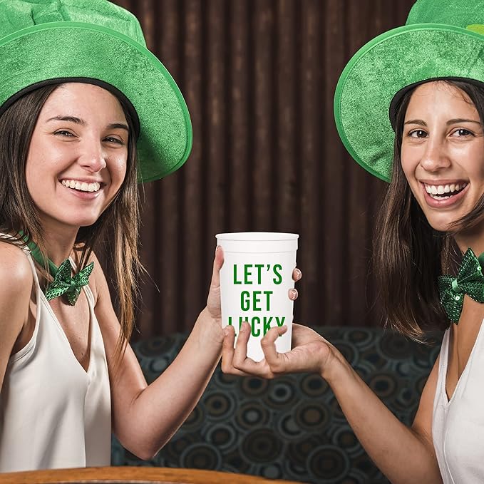 Let's Get Lucky St. Patrick's Day Cups, Set of 12-16oz Plastic Saint Cups for Party Favors and Shamrock-Themed Decorations - St Patricks Day Party Supplies and Drinking Accessories