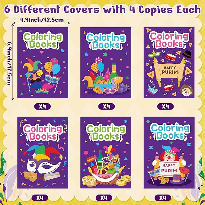 Purim Coloring Books for Kids 24Pcs Bulk Happy Purim Mini Coloring Booklet DIY Art Drawing Book for Toddlers Jewish Carnival Holiday Party Goodie Bags Stuffers Sunday School Classroom Favor