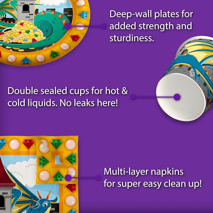 Mythical Dragon Birthday Party Supplies Set Plates Napkins Cups Tableware Kit for 16