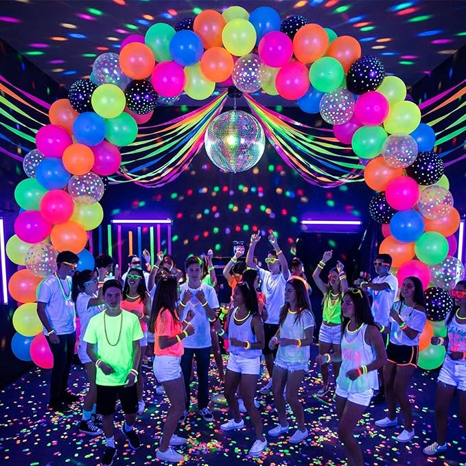 LovesTown 66PCS Glow Balloons Assorted, UV Neon Latex Balloons 12" with Small Dots for Birthday Wedding Glow Party Supplies