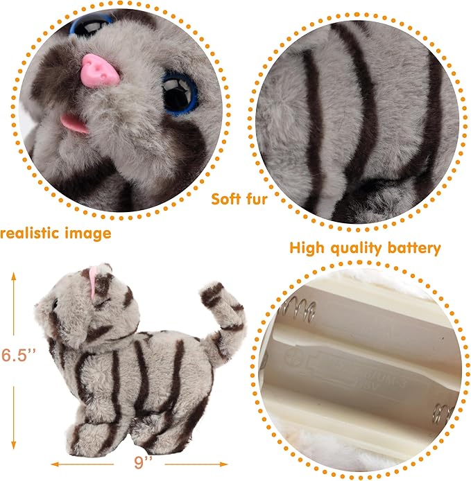 Easfan Walking Kitty Plush Toy Electric Interactive Cat Stuffed Animal Meowing Tail Wagging Head Nodding Cat Pet Toy Animated Kitten Birthday for Kids Toddlers,9"