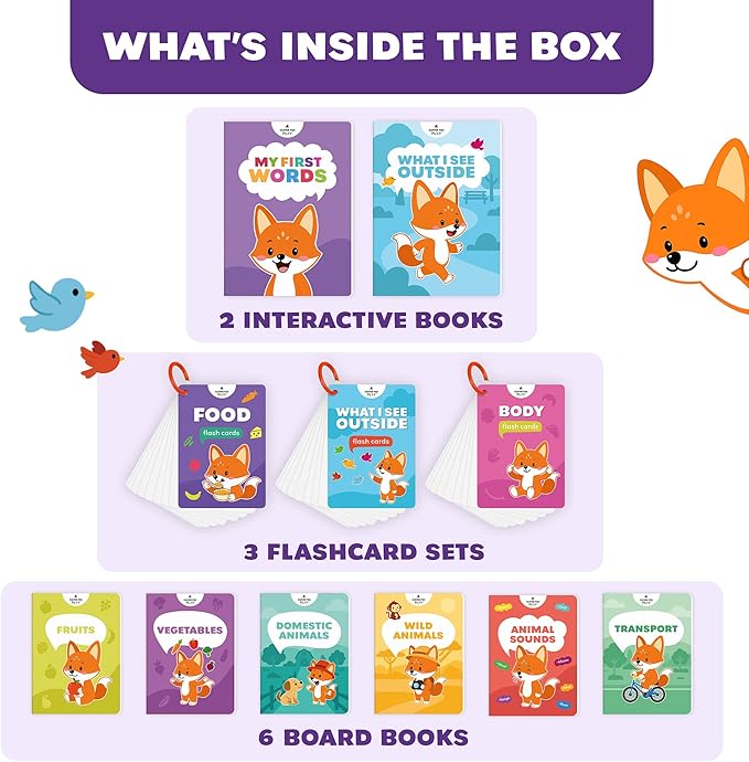 Smart Baby Box for 12-18 Months – 11 Montessori Speech Therapy Board Books & Flash Cards – Toddler Learning Toys & Activity Busy Book with Pre-K Activities for 1-Year Old