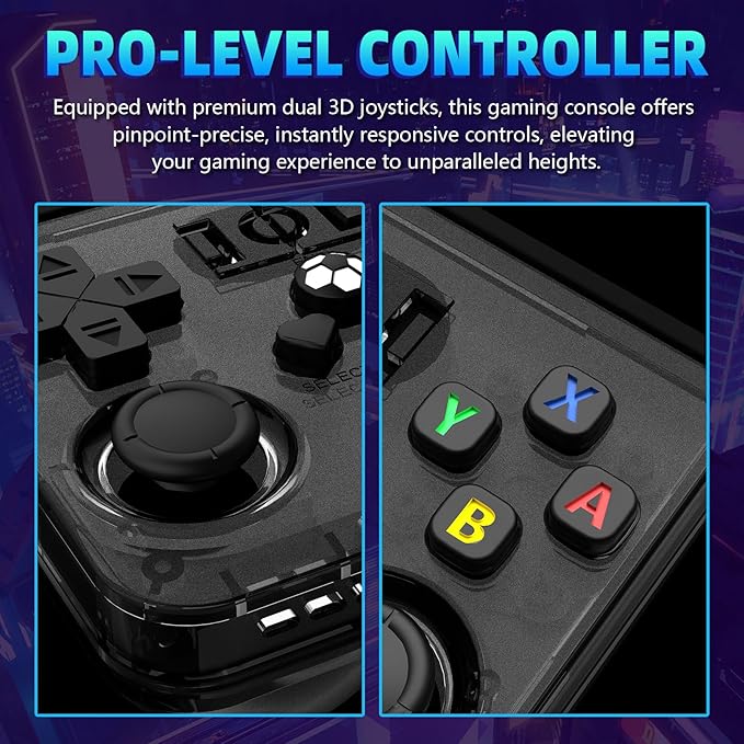 R36MAX Retro Handheld Game Console,64GB Open Source System Support 30+ Emulator Console,4.0 Inch IPS Screen Retro Gaming Console,4000mAh Battery,Video Game Console for Christmas-Transparent Black