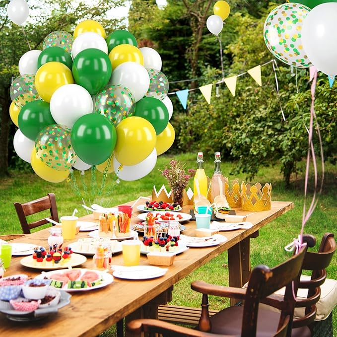 Paready Green and Yellow Balloons - 50 Pcs Confetti Balloons, 12 Inch Latex Balloons for Birthday Party, Graduation Class of 2024, Tractor Party Decorations