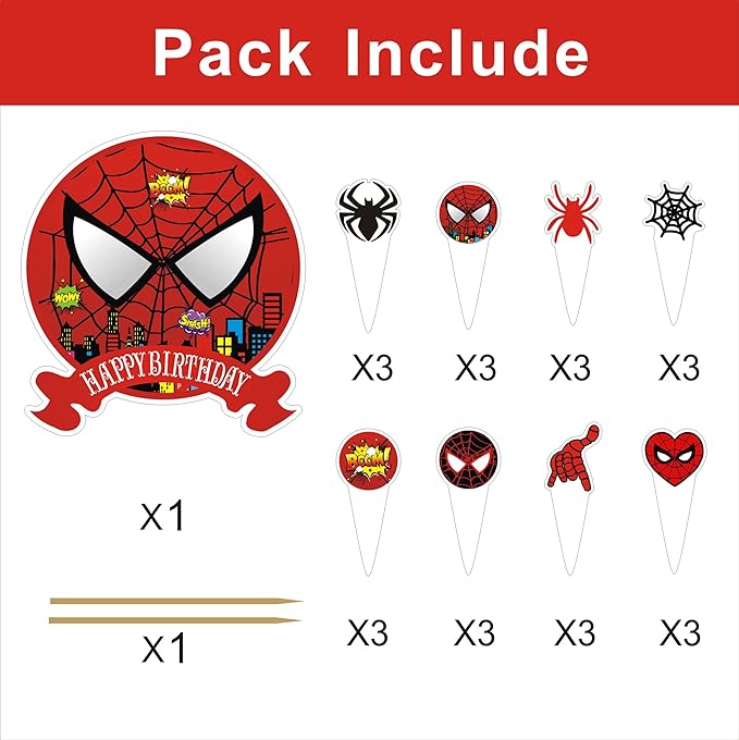 25PCS Cartoon Red Cake Toppers Cupcake Toppers Cake Decorations,Birthday Party Supplies Decorations.