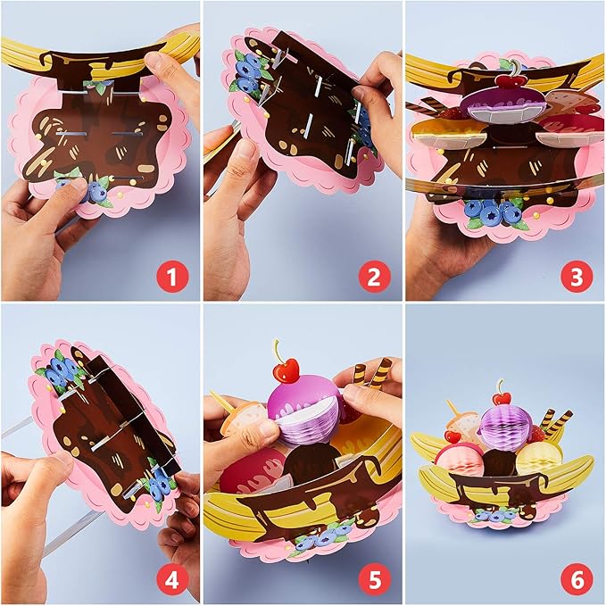 Outus 6 Pieces Table Centerpiece Tissue Honeycomb Table Centerpieces for Theme Party Decorations Supplies Birthday Baby Shower(Ice Cream)