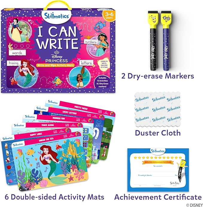 Skillmatics I Can Write Disney Princess - Reusable Preschool Learning Activities, Educational Game, Handwriting Aids, Back to School Supplies, Easter Gifts for Students, Kids, Toddlers Ages 3, 4, 5, 6