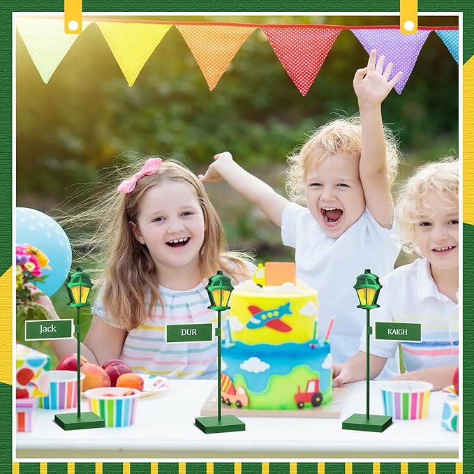 6 Pcs Street Sign Lamp Post Centerpiece Wooden Lamp Post with Street Party Sign Sticker for Toy Decor Friend Birthday Party Supplies Decoration(Green)