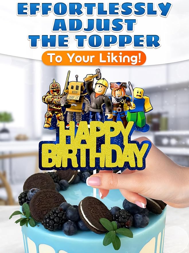 Video Game Cake Topper Decorations - Vibrant Glitter Cardboard Gamer Cake Topper, Eye-Catching Design, Firm Installation & Easy Adjusting, Sturdy Plastic Stick - Birthday Decorations for Boys & Girls