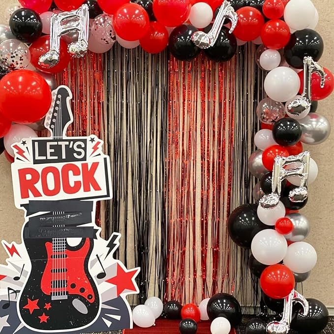 Black Red Balloons, 12 Inch Black Red White and Silver Latex Balloons with Confetti Balloon Party Decoration for Cartoon Birthday Race Car Game Theme Graduation Halloween Party Supplies