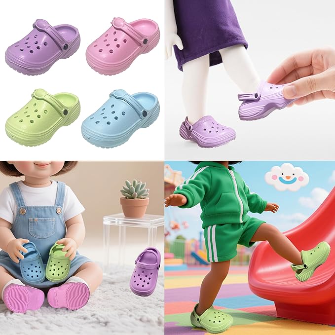 4 Pairs Classic Clogs for 18" Dolls - Macaron Color EVA Slip-On Shoes,Fits Most 18" Dolls,Dress Up Gift Set