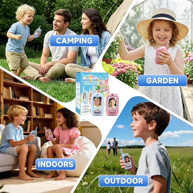 Video Walkie Talkies for Kids,2 Pack Rechargeable Walkie Talkies with Cute Silicone Cases,Long Range with Screen,Toys for Indoor Play,Camping, Hiking,Christmas Birthday Gifts for Boys Girls Ages 3-12
