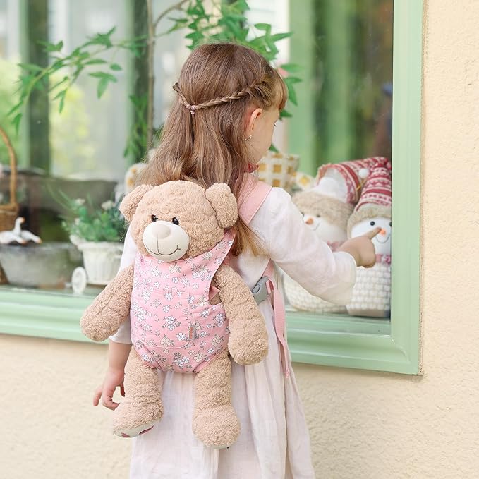 GAGAKU Baby Doll Carrier for Toddler Toy Baby Carrier for Dolls Accessories Doll Carrier for Little Girls - Pink (Pear Flowers)