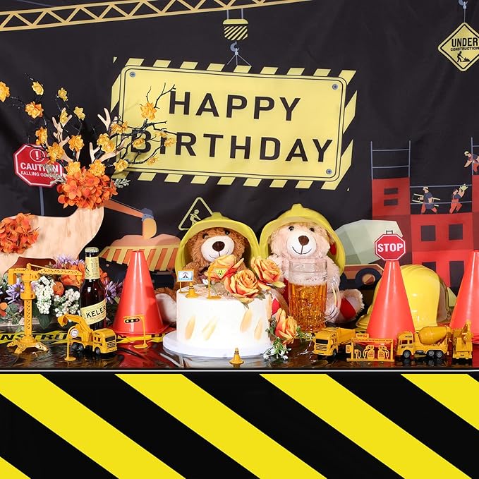 3 Pcs Construction Tablecloth Black Racetrack Party Tablecover for Kids Racing Car Theme Birthday Party Supplies Runner Plastic Rectangular Table Cover Table Decorations for Birthday Supplies