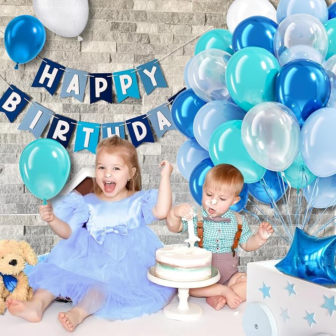 Ocean Balloons, 60pcs 12 Inch Turquoise Balloon Transparent Balloons Metallic Blue Teal Blue Balloon for Under the Sea Party Baby Shower Wedding Shark Party Decorations