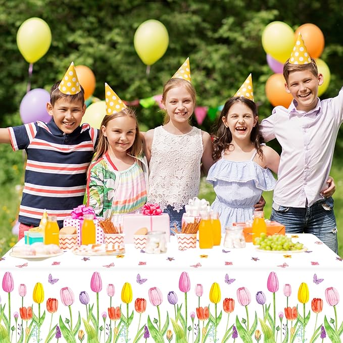 4 Pack Spring Summer Lavender Tulip Tablecloth Blooming Floral Table Cloth Wild Flower Tablecloth Watercolor Party Table Cover Easter Picnic Spring Summer Party Decorations 51 x 86 Inch