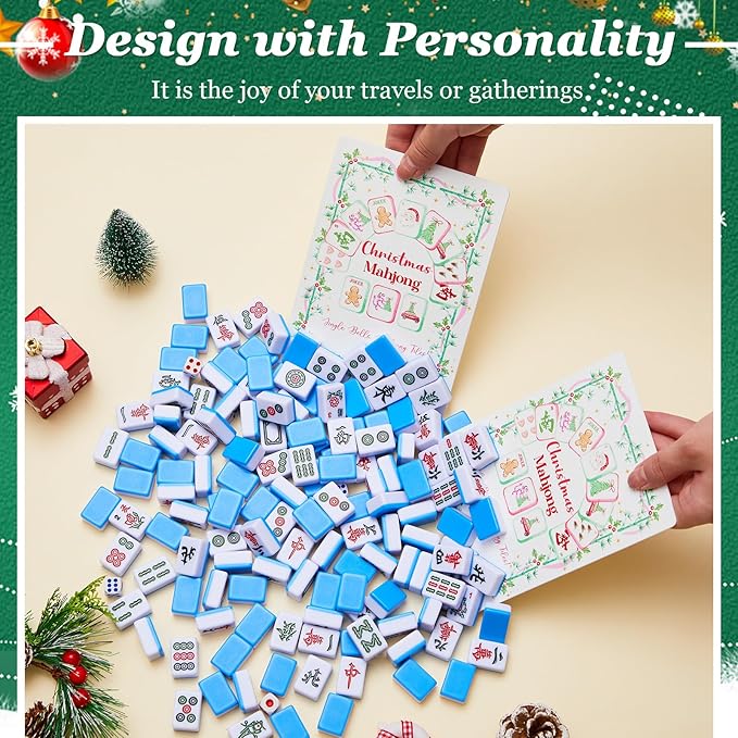 Soulchen 2 Pcs Mahjong Tile Mixer Shufflers for Mixing and Shuffling Tiles Plastic Mahjong Accessories Gifts for Lovers Games Decorative Printed Design (Christmas Style)